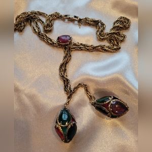 Vintage Trifari RENAISSANCE Lucite & Glass Gripoix Style Heavy Necklace